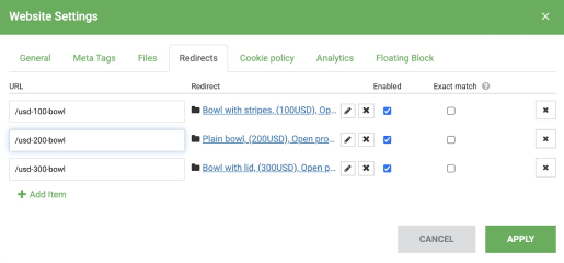 Set redirects to 3 pages